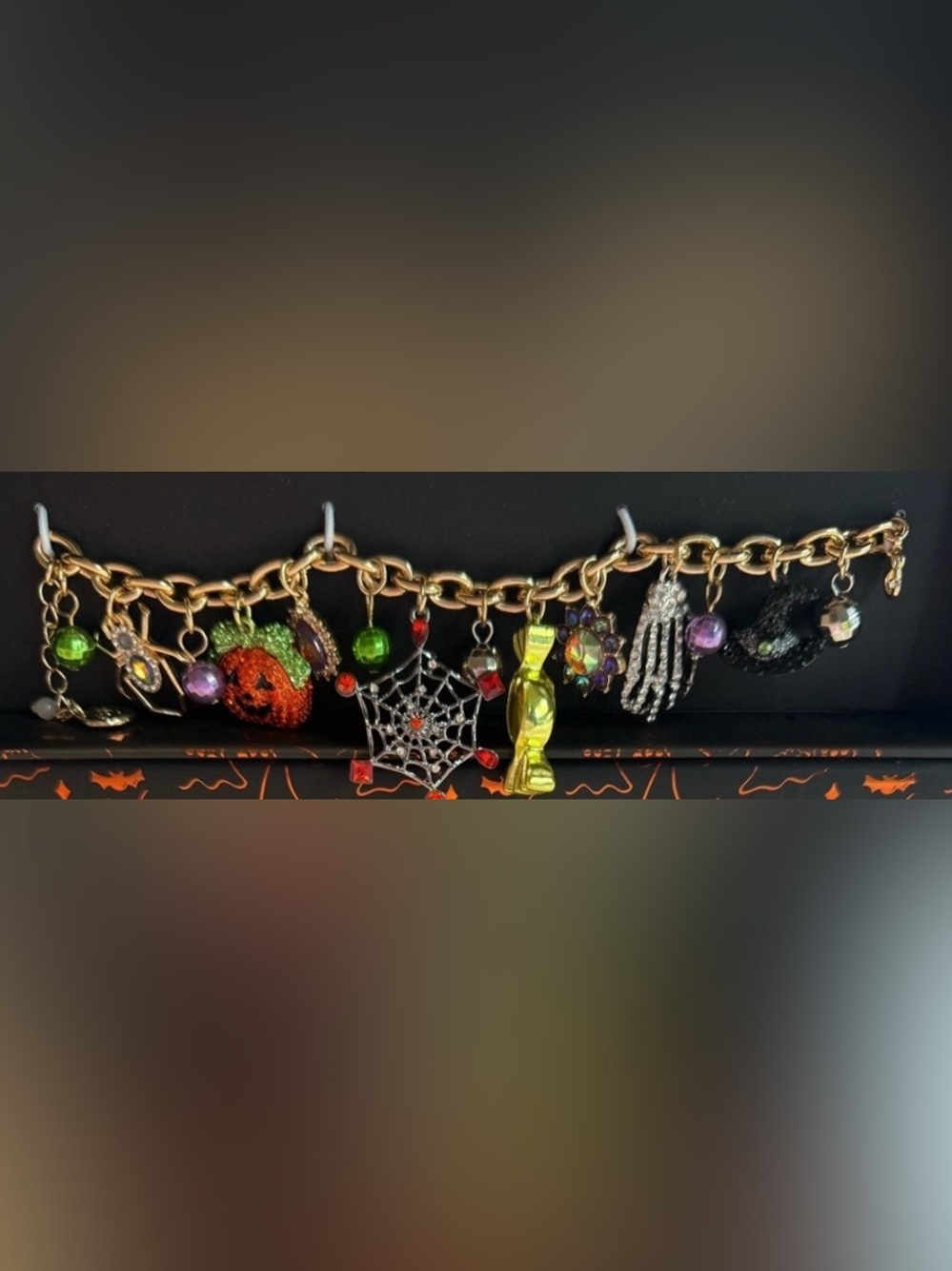 NEW Betsey Johnson Halloween  CHARM BRACELET (Spider, Pumpkin, Spiderweb, Candy)